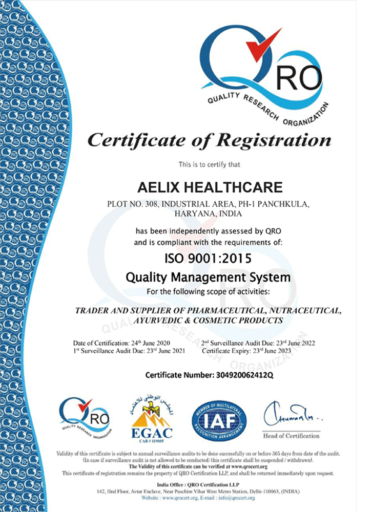 Certificate of Registration Aelix Healthcare